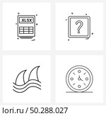 4 Universal Line Icons for Web and Mobile file, button, file format, excel, life Vector Illustration. Стоковая иллюстрация, агентство Ingram Publishing / Фотобанк Лори