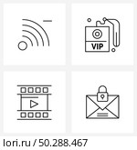 Mobile UI Line Icon Set of 4 Modern Pictograms of connection, multimedia, less, entry, video Vector Illustration. Стоковая иллюстрация, агентство Ingram Publishing / Фотобанк Лори