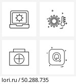 4 Universal Line Icons for Web and Mobile engineering, summer, laptop, weather, camping Vector Illustration. Стоковая иллюстрация, агентство Ingram Publishing / Фотобанк Лори