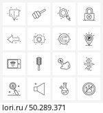 Line Icon Set of 16 Modern Symbols of pointer, arrow, gear, unsafe, insecure Vector Illustration. Стоковая иллюстрация, агентство Ingram Publishing / Фотобанк Лори