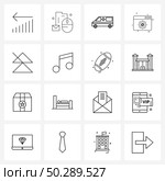 Set of 16 UI Icons and symbols for media, arrow, vehicle, gear, web layout Vector Illustration. Стоковая иллюстрация, агентство Ingram Publishing / Фотобанк Лори