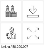 4 Interface Line Icon Set of modern symbols on industry, call, city, previous, seo Vector Illustration. Стоковая иллюстрация, агентство Ingram Publishing / Фотобанк Лори