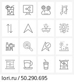 Set of 16 Line Icon Signs and Symbols of media, music, network, network, information Vector Illustration. Стоковая иллюстрация, агентство Ingram Publishing / Фотобанк Лори