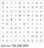 Set of 100 Simple Line Icons for Web and Print such as file, document, box, unlock, key Vector Illustration. Стоковая иллюстрация, агентство Ingram Publishing / Фотобанк Лори