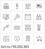 Set of 16 Simple Line Icons for Web and Print such as computer, monitor, unboxing, sms, messages Vector Illustration. Стоковая иллюстрация, агентство Ingram Publishing / Фотобанк Лори