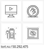 4 Universal Line Icon Pixel Perfect Symbols of monitor, battery , video, spermatozoa, switch Vector Illustration. Стоковая иллюстрация, агентство Ingram Publishing / Фотобанк Лори