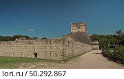 Chichen Itza Great Ball Court Stone Walls And Temple Platform View. Стоковое видео, видеограф Поскребышев Михаил / Фотобанк Лори