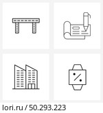 Modern Style Set of 4 line Pictograph Grid based highway, building, city, checkbook, office Vector Illustration. Стоковая иллюстрация, агентство Ingram Publishing / Фотобанк Лори