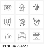 Pixel Perfect Set of 9 Vector Line Icons such as clock, alarm, highlighter pen, alarm, magnetic field Vector Illustration. Стоковая иллюстрация, агентство Ingram Publishing / Фотобанк Лори