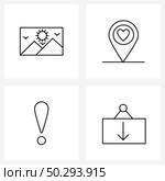 Set of 4 Simple Line Icons for Web and Print such as images, elimination, file, love, sign Vector Illustration. Стоковая иллюстрация, агентство Ingram Publishing / Фотобанк Лори