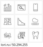 UI Set of 9 Basic Line Icons of euro, analysis, iPhone, location, map Vector Illustration. Стоковая иллюстрация, агентство Ingram Publishing / Фотобанк Лори