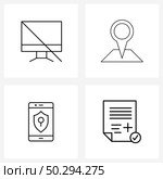 UI Set of 4 Basic Line Icons of computer, protection, disable, marker, shield Vector Illustration. Стоковая иллюстрация, агентство Ingram Publishing / Фотобанк Лори