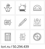 9 Universal Line Icon Pixel Perfect Symbols of write, school, geometry, create, mkv Vector Illustration. Стоковая иллюстрация, агентство Ingram Publishing / Фотобанк Лори