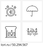 Line Icon Set of 4 Modern Symbols of bluetooth, molecule, insurance, umbrella, religious Vector Illustration. Стоковая иллюстрация, агентство Ingram Publishing / Фотобанк Лори
