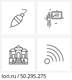 Modern Style Set of 4 line Pictograph Grid based bobber, architecture, marine, business, landmark Vector Illustration. Стоковая иллюстрация, агентство Ingram Publishing / Фотобанк Лори
