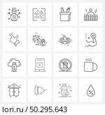 Set of 16 Simple Line Icons of hammock, liked, pen, thumbs up, hot water spa Vector Illustration. Стоковая иллюстрация, агентство Ingram Publishing / Фотобанк Лори