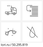 4 Universal Icons Pixel Perfect Symbols of cargo, hand cuffs, international, debug, prisoner Vector Illustration. Стоковая иллюстрация, агентство Ingram Publishing / Фотобанк Лори
