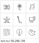 Modern Style Set of 9 line Pictograph Grid based xmas, ornament, no parking, decoration, media Vector Illustration. Стоковая иллюстрация, агентство Ingram Publishing / Фотобанк Лори