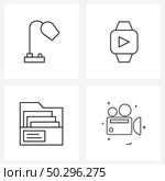 4 Editable Vector Line Icons and Modern Symbols of lamp, folder, play, timer, camcorder Vector Illustration. Стоковая иллюстрация, агентство Ingram Publishing / Фотобанк Лори