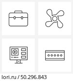 Modern Vector Line Illustration of 4 Simple Line Icons of briefcase, YouTube, blower, ventilator, electricity Vector Illustration. Стоковая иллюстрация, агентство Ingram Publishing / Фотобанк Лори