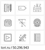 9 Universal Line Icons for Web and Mobile tooth, italic, camping, formatting, syrup Vector Illustration. Стоковая иллюстрация, агентство Ingram Publishing / Фотобанк Лори