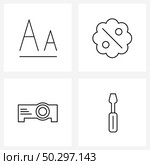 4 Editable Vector Line Icons and Modern Symbols of font, camcorder, badge, percentage, engineering Vector Illustration. Стоковая иллюстрация, агентство Ingram Publishing / Фотобанк Лори