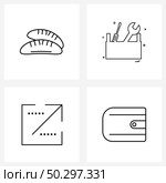 Line Icon Set of 4 Modern Symbols of baguette, maximize, gear, engine tools, window Vector Illustration. Стоковая иллюстрация, агентство Ingram Publishing / Фотобанк Лори