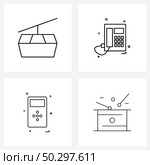 Set of 4 UI Icons and symbols for chairlift, iPod, mountain, phone , Vector Illustration. Стоковая иллюстрация, агентство Ingram Publishing / Фотобанк Лори