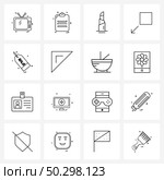 Set of 16 Modern Line Icons of discount, tag, text, bigger, retract Vector Illustration. Стоковая иллюстрация, агентство Ingram Publishing / Фотобанк Лори