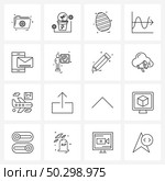 Stock Vector Icon Set of 16 Line Symbols for mobile, message, eggs, vibration, graph Vector Illustration. Стоковая иллюстрация, агентство Ingram Publishing / Фотобанк Лори