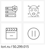 Set of 4 Modern Line Icons of network, player, shield, tongue, less Vector Illustration. Стоковая иллюстрация, агентство Ingram Publishing / Фотобанк Лори