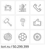 Mobile UI Line Icon Set of 9 Modern Pictograms of favorites, hardware tools, hammer, tools, hammer Vector Illustration. Стоковая иллюстрация, агентство Ingram Publishing / Фотобанк Лори