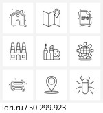 Set of 9 Modern Line Icons of cosmetics product, industry, file, factory, esp. Vector Illustration. Стоковая иллюстрация, агентство Ingram Publishing / Фотобанк Лори