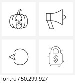 Set of 4 Simple Line Icons for Web and Print such as pumpkin, right, audio, speaker, money Vector Illustration. Стоковая иллюстрация, агентство Ingram Publishing / Фотобанк Лори