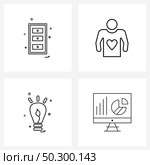 Set of 4 Modern Line Icons of furniture, bulb , drawer, love, data Vector Illustration. Стоковая иллюстрация, агентство Ingram Publishing / Фотобанк Лори