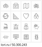 Set of 16 Universal Line Icons of design, compass, map, smart phone, vibration Vector Illustration. Стоковая иллюстрация, агентство Ingram Publishing / Фотобанк Лори