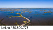 Aerial View of Ribeira das Teixugueiras near the Aveiro Lagoon at Pardilho, Aveiro, Portugal. Стоковое фото, агентство Ingram Publishing / Фотобанк Лори