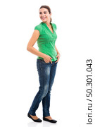 Beautiful young woman smilling, isolated over a white background. Стоковое фото, агентство Ingram Publishing / Фотобанк Лори