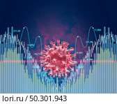 Economy and disease as an economic pandemic fear and coronavirus fears or virus Outbreak and Stock market selling as a V-shaped sick financial health business recession with 3D illustration elements. Стоковое фото, агентство Ingram Publishing / Фотобанк Лори