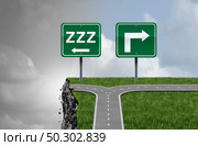 Sleeping while driving and drowsy driver concept as a traffic symbol for drivers that fall asleep at the wheel and the dangers of taking a drive and feeling drowsiness with 3D illustration elements. Стоковое фото, агентство Ingram Publishing / Фотобанк Лори