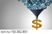 Business funnel Sales funnel internet business strategy as online marketing for selling  to customers on the web and convert website visits to a sale with 3D illustration elements. Стоковое фото, агентство Ingram Publishing / Фотобанк Лори