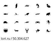 Aquatic animals black color set solid style vector illustration. Aquatic animals black color set solid style image. Стоковая иллюстрация, агентство Ingram Publishing / Фотобанк Лори