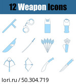 Weapon Icon Set. Thin Line With Blue Fill Design. Vector Illustration. Стоковая иллюстрация, агентство Ingram Publishing / Фотобанк Лори