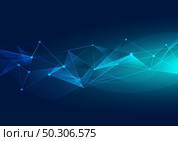Abstract blue polygons background from lines, dot glowing particles with plexus effect. Wave line flow. Technology digital data visualization. Vector illustration. Стоковая иллюстрация, агентство Ingram Publishing / Фотобанк Лори