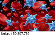 Platelet in the blood and thrombocyte anatomy concept as activated platelets symbol as a 3D render. Стоковое фото, агентство Ingram Publishing / Фотобанк Лори