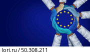 European United health workers and essential EU hospital care workers and frontline medical group or Europe medicine teamwork as a group of doctors and nurses together unified in a 3D illustration style. Стоковое фото, агентство Ingram Publishing / Фотобанк Лори