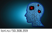 Brain cancer concept and malignant tumor symbol as a neurology and neuroscience symbol of malignant cells spreading inside a human head as a 3D illustration render. Стоковое фото, агентство Ingram Publishing / Фотобанк Лори