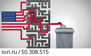 American Voting challenge and United States election problem or voter US suppression and campaign to disenfranchise a democratic right in a democracy with 3D render elements. Стоковое фото, агентство Ingram Publishing / Фотобанк Лори