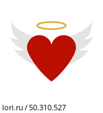 Valentine Heart With Wings And Halo Icon. Flat Color Design. Vector Illustration. Стоковая иллюстрация, агентство Ingram Publishing / Фотобанк Лори