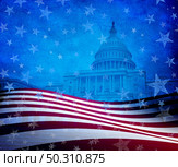 United States ceremony and inauguration day in Washington DC or Fourth of July Background with stars and stripes celebration as a symbol of American patriotism with 3D render elements. Стоковое фото, агентство Ingram Publishing / Фотобанк Лори